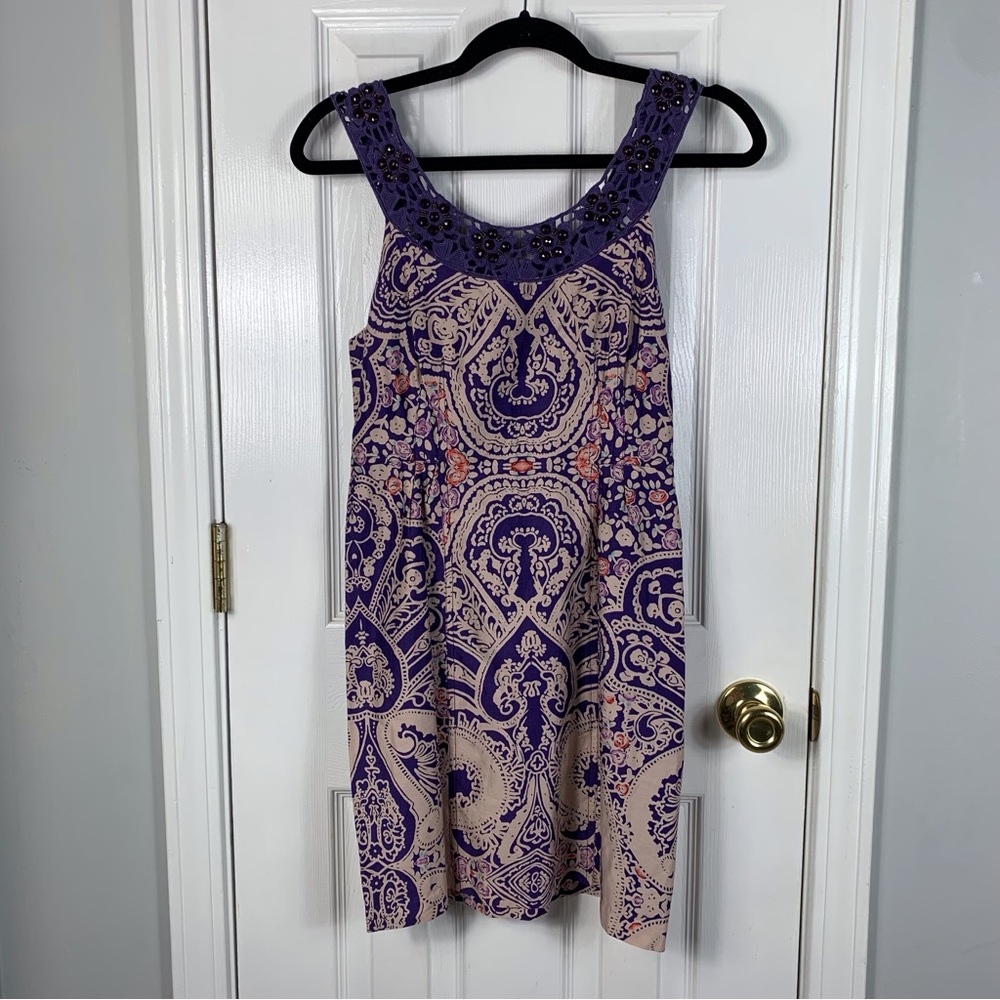 Free People Womens Small Jewel Crochet Tank Dress Purple Paisley